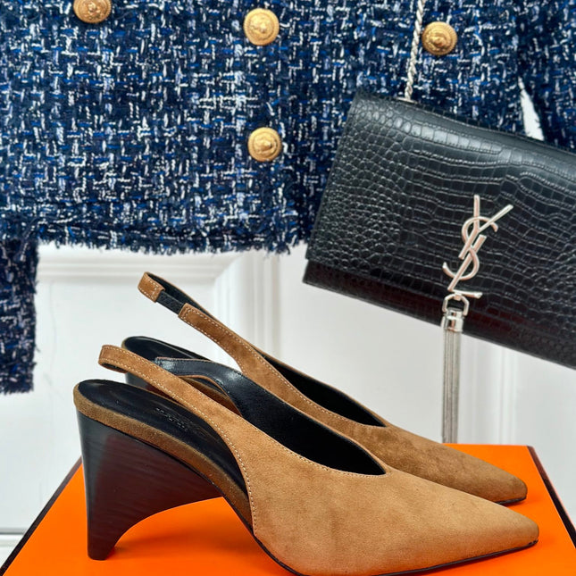 HIGH HEEL 75 MM POINTED- TOE SANDAL IN CIDER BROWN SUEDE