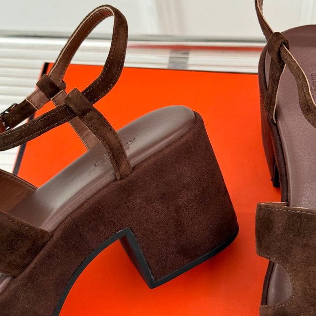 HM 25S JAM 30 HIGH-HEEL SANDAL IN DARK BROWN SUEDE