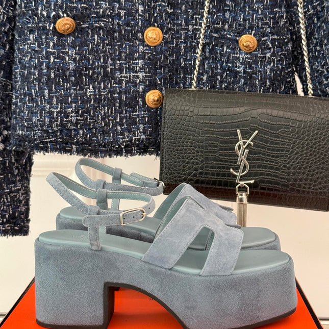 HM 25S JAM 30 HIGH-HEEL SANDAL IN STEEL BLUE GRAY SUEDE