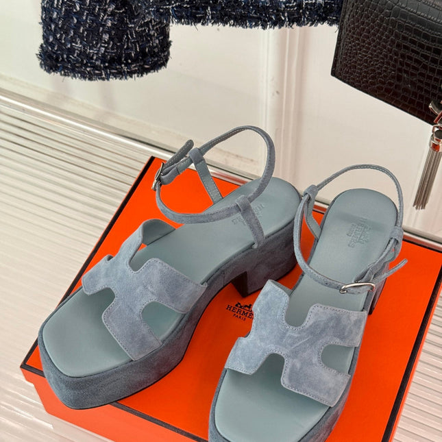 HM 25S JAM 30 HIGH-HEEL SANDAL IN STEEL BLUE GRAY SUEDE