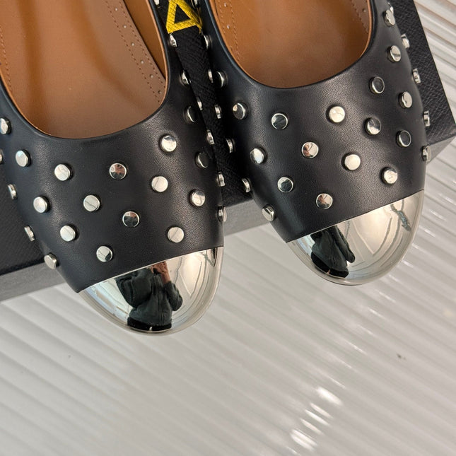 STUD-EMBELLISHED BALLET FLATS IN BLACK CALFSKIN