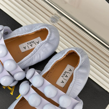 ALAIA MARY JANE PEARL IN PALE PURPLE GLOSSY LAMBSKIN