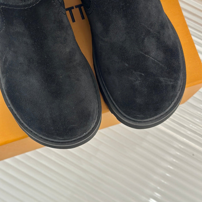 CHUNKY SOLE SNOW BOOTS IN BLACK SUEDE AND WOOL