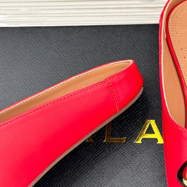 ALAIA FLAT MULE IN CRIMSON RED LAMBSKIN WITH GOLD HARDWARE