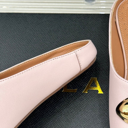 ALAIA FLAT MULE IN LIGHT PINK LAMBSKIN WITH GOLD HARDWARE