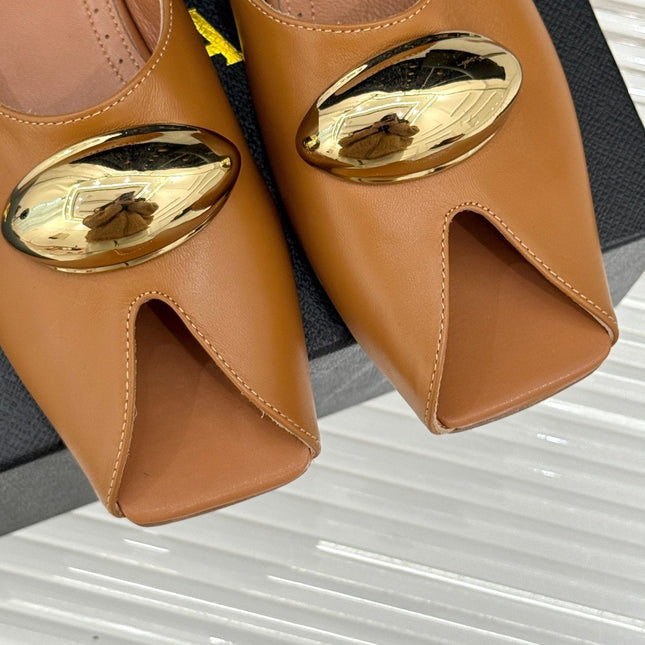 ALAIA FLAT MULE IN BRONZE BROWN LAMBSKIN WITH GOLD HARDWARE