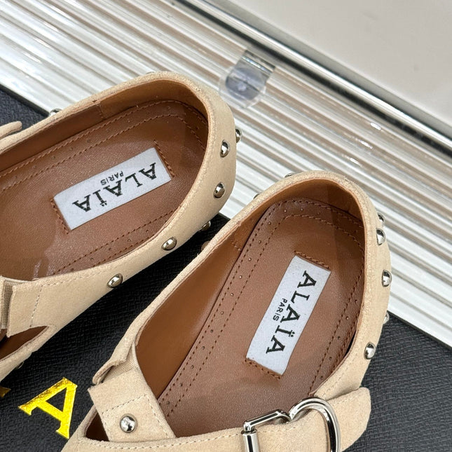 CROSSED STRAP BALLET FLATS IN TUSCAN BEIGE SUEDE