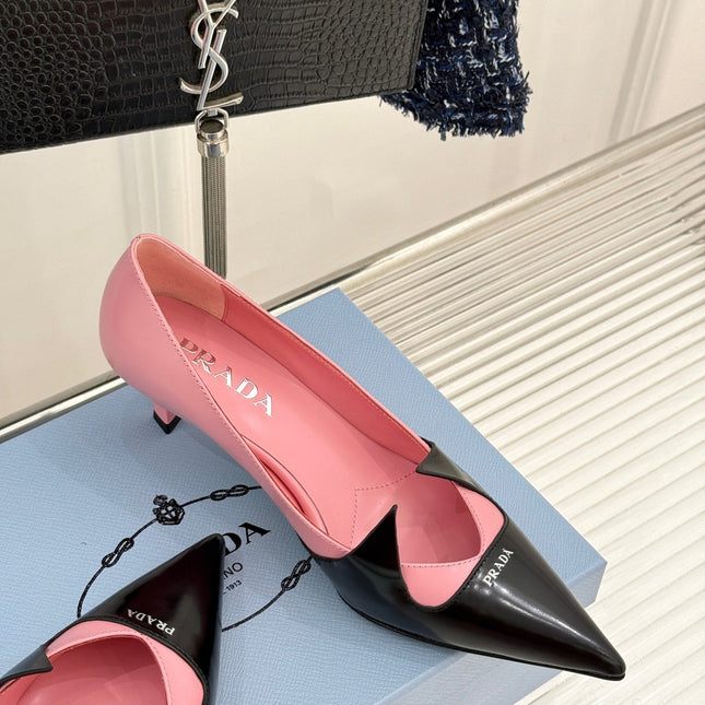KITTEN HEEL PUMPS IN PINK MIX BLACK CALFSKIN