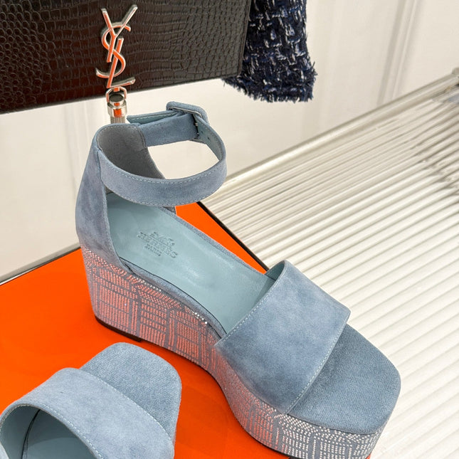 ILLUSION 35 SANDAL IN LIGHT BLUE SUEDE WITH RHINESTONE DETAILS