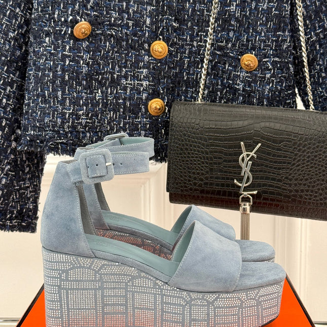 ILLUSION 35 SANDAL IN LIGHT BLUE SUEDE WITH RHINESTONE DETAILS