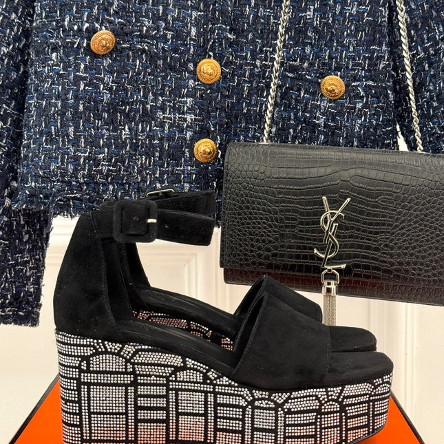 ILLUSION 35 SANDAL IN BLACK SUEDE WITH RHINESTONE DETAILS