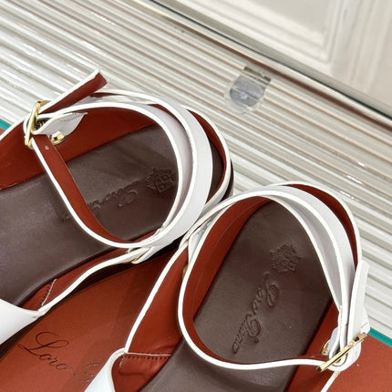 SANDALS THICK SOLE CROSS STRAP IN WHITE AND BROWN CALFSKIN