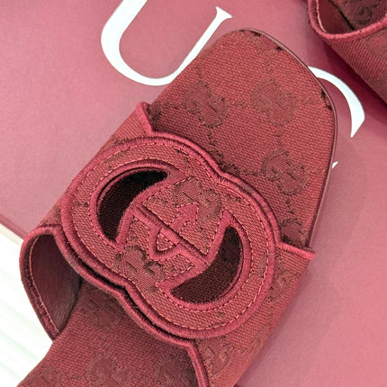 SLIDE SANDALS IN RED FABRIC EMBOSSED LOGO STYLE 4
