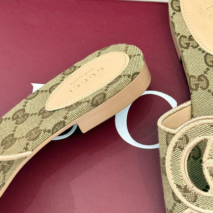 SLIDE SANDALS IN DARK BEIGE FABRIC EMBOSSED LOGO STYLE 3