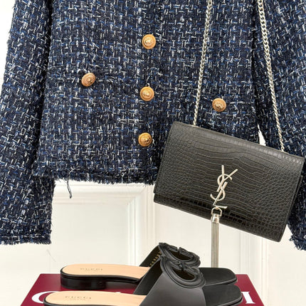 SLIDE SANDALS IN BURNT BLACK CALFSKIN