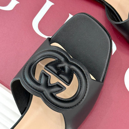 SLIDE SANDALS IN BURNT BLACK CALFSKIN
