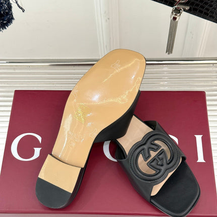 SLIDE SANDALS IN BURNT BLACK CALFSKIN