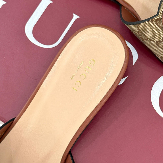 SLIDE SANDALS IN BURNT BROWN AND LIGHT BEIGE CALFSKIN