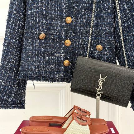 SLIDE SANDALS IN BROWN AND CREAM WHITE CALFSKIN