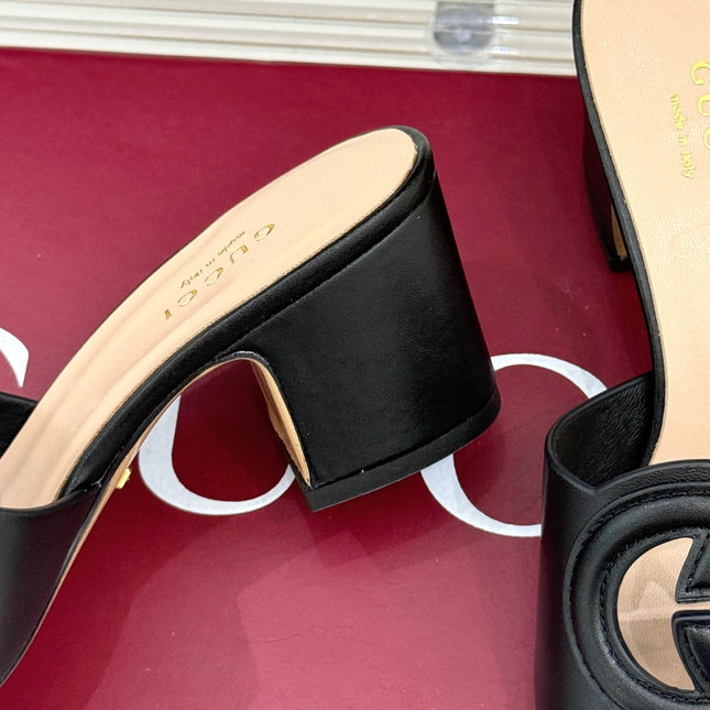 MID-HEEL MULE IN BLACK CALFSKIN