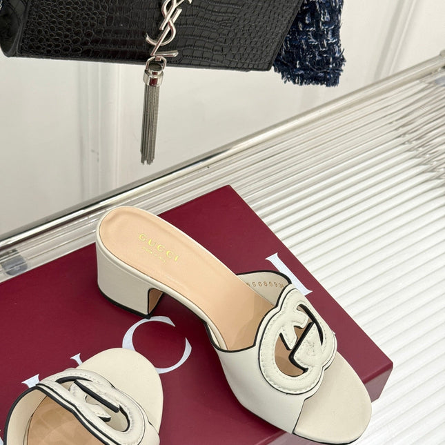 MID-HEEL MULE IN CREAM WHITE CALFSKIN