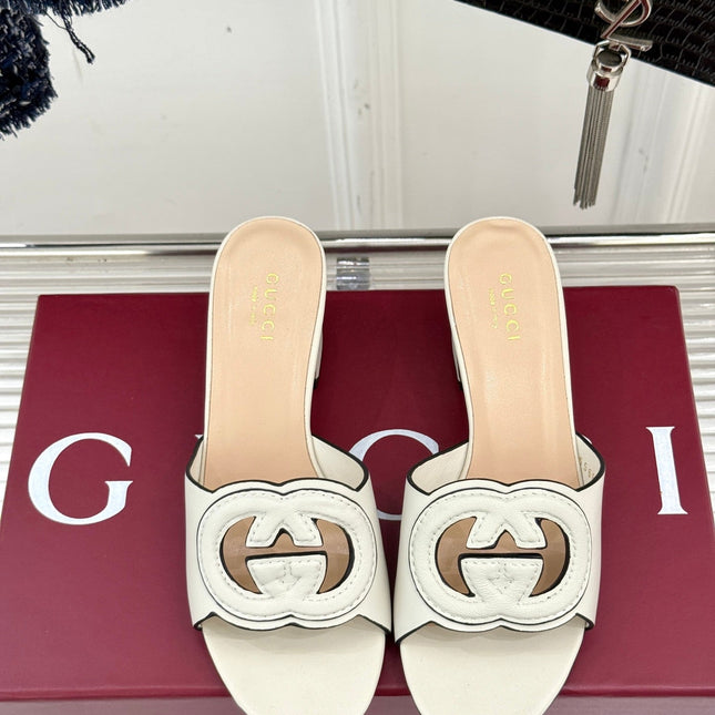 MID-HEEL MULE IN CREAM WHITE CALFSKIN