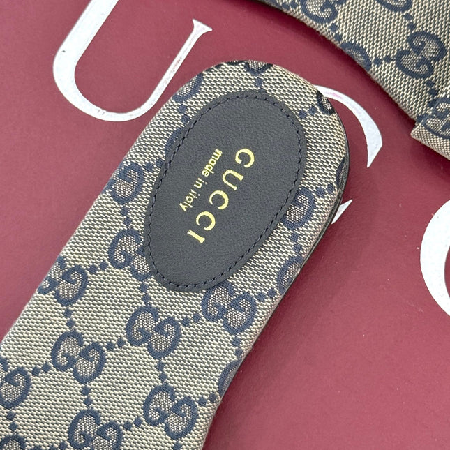 SLIDE SANDALS IN WARM BEIGE FABRIC EMBOSSED LOGO