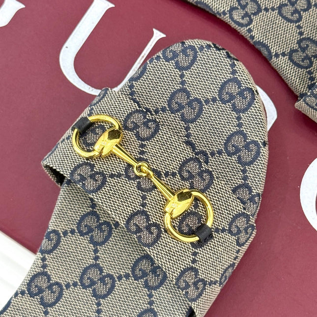 SLIDE SANDALS IN WARM BEIGE FABRIC EMBOSSED LOGO