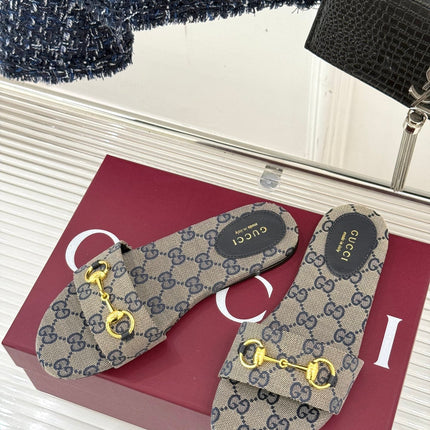 SLIDE SANDALS IN WARM BEIGE FABRIC EMBOSSED LOGO