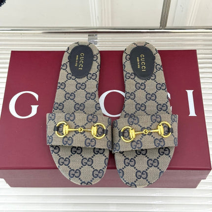 SLIDE SANDALS IN WARM BEIGE FABRIC EMBOSSED LOGO