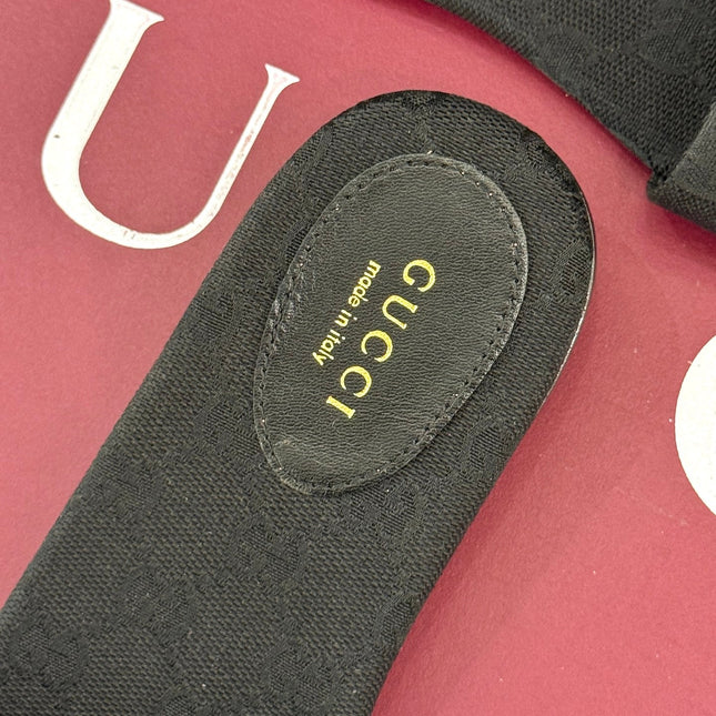 SLIDE SANDALS IN BLACK FABRIC EMBOSSED LOGO