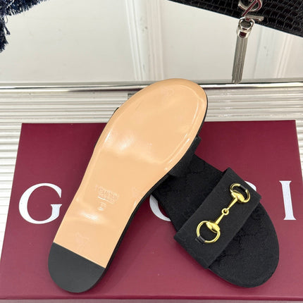 SLIDE SANDALS IN BLACK FABRIC EMBOSSED LOGO