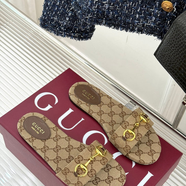 SLIDE SANDALS IN DARK BEIGE FABRIC EMBOSSED LOGO