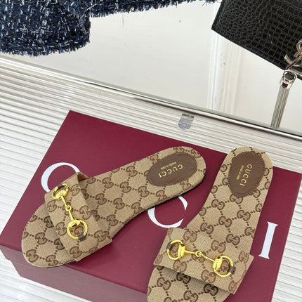 SLIDE SANDALS IN DARK BEIGE FABRIC EMBOSSED LOGO