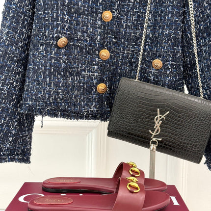 SLIDE SANDALS IN RED CALFSKIN WITH GOLD HARDWARE