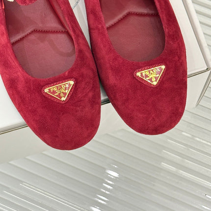 PRADA 25S SOFT PADDED BALLERINAS IN DARK RED SUEDE