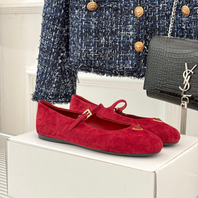 PRADA 25S SOFT PADDED BALLERINAS IN DARK RED SUEDE