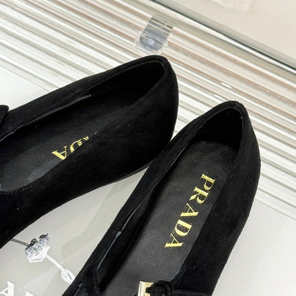 PRADA 25S SOFT PADDED BALLERINAS IN BLACK SUEDE