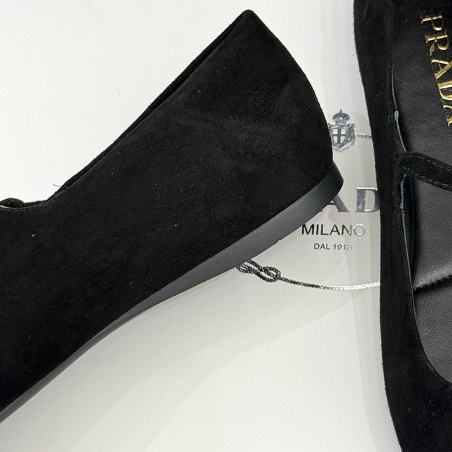 PRADA 25S SOFT PADDED BALLERINAS IN BLACK SUEDE