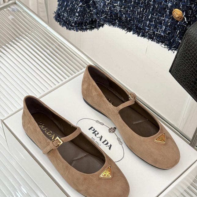 PRADA 25S SOFT PADDED BALLERINAS IN BROWN SUEDE