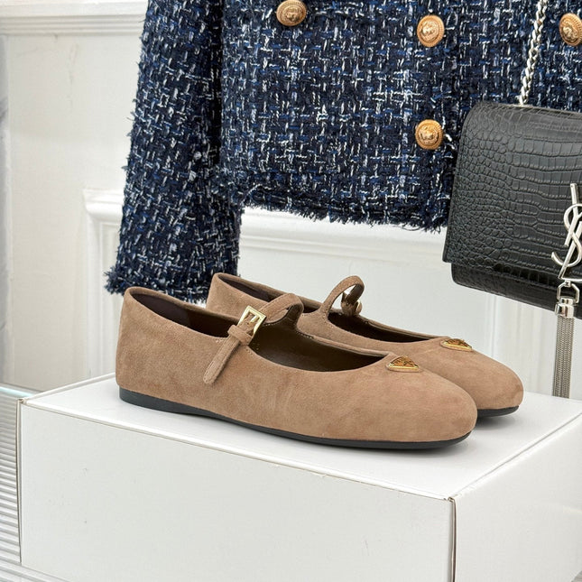 PRADA 25S SOFT PADDED BALLERINAS IN BROWN SUEDE