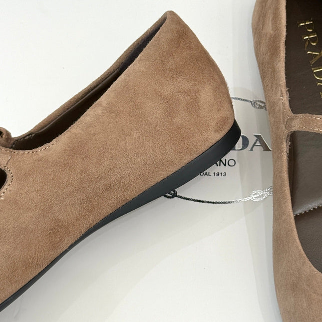 PRADA 25S SOFT PADDED BALLERINAS IN BROWN SUEDE