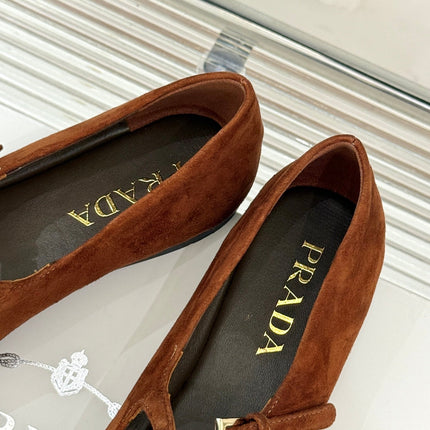 PRADA 25S SOFT PADDED BALLERINAS IN BURNT ORANGE SUEDE