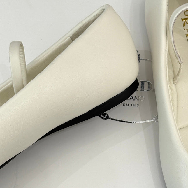 PRADA 25S SOFT PADDED BALLERINAS IN IVORY NAPPA LEATHER