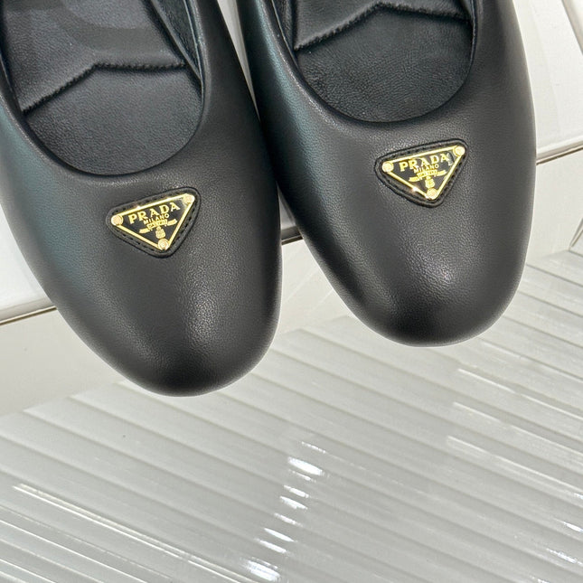 PRADA 25S SOFT PADDED BALLERINAS IN BLACK NAPPA LEATHER