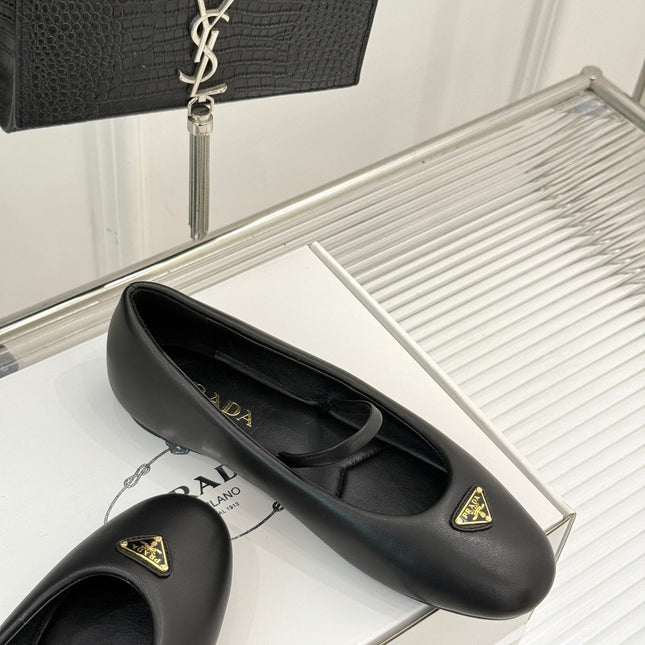 PRADA 25S SOFT PADDED BALLERINAS IN BLACK NAPPA LEATHER