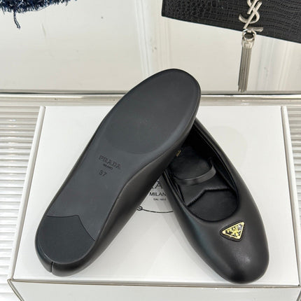 PRADA 25S SOFT PADDED BALLERINAS IN BLACK NAPPA LEATHER