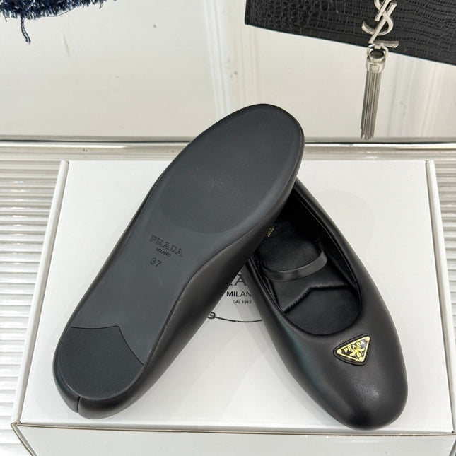 PRADA 25S SOFT PADDED BALLERINAS IN BLACK NAPPA LEATHER