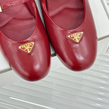 PRADA 25S DUAL MARY JANE BALLERINA MULES IN RED WINE CALFSKIN