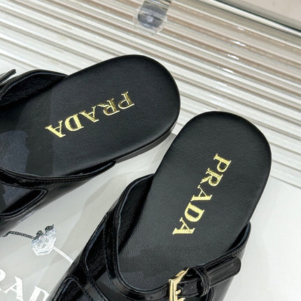 PRADA 25S DUAL MARY JANE BALLERINA MULES IN BLACK CALFSKIN
